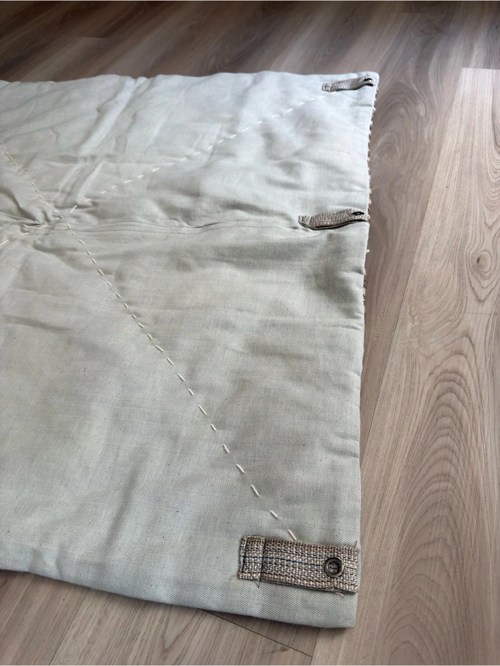 Tapestry  Vintage Upcycled Striped  2’11” x 2’11 in Brown and Cream
